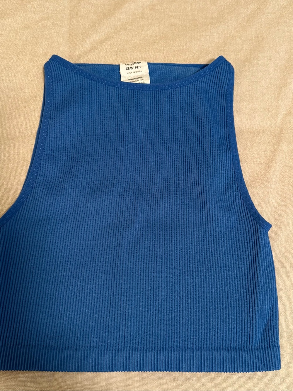 Cotton On Blue Ribbed Crop Tank Top